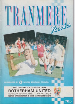 Tranmere Rovers v Rotherham United Match Programme 1989-09-09